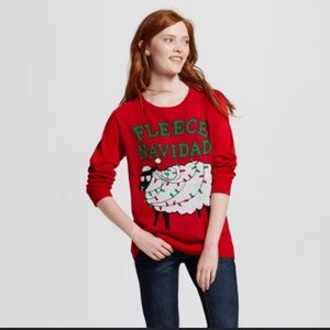 Cute ugly Christmas sweater, red knit With "Fleece Navidad," size XL